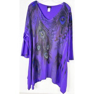 VTG Jostar 3XL Peacock Tunic Top Jeweled Purple Poly Spandex-Wrinkle Resist EUC